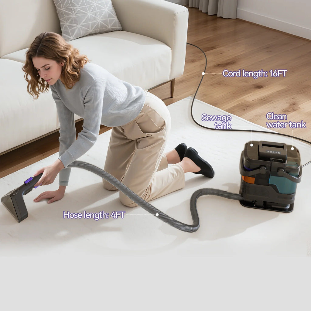 Inolait Portable Carpet Cleaner Machine, 20Kpa Powerful Upholstery Cleaner Machine, 66oz Large Water Tank, with Brush for Pets, Stairs, Black