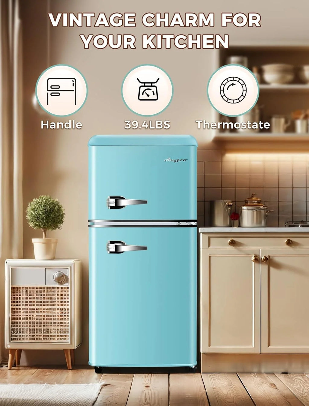 KRIB BLING 3.2 Cubic Feet Double Door Mini Fridge with Freezer, Mini Compact Refrigerator 2 Doors for Dorm, Office, Apartment, RV, Bedroom, Black
