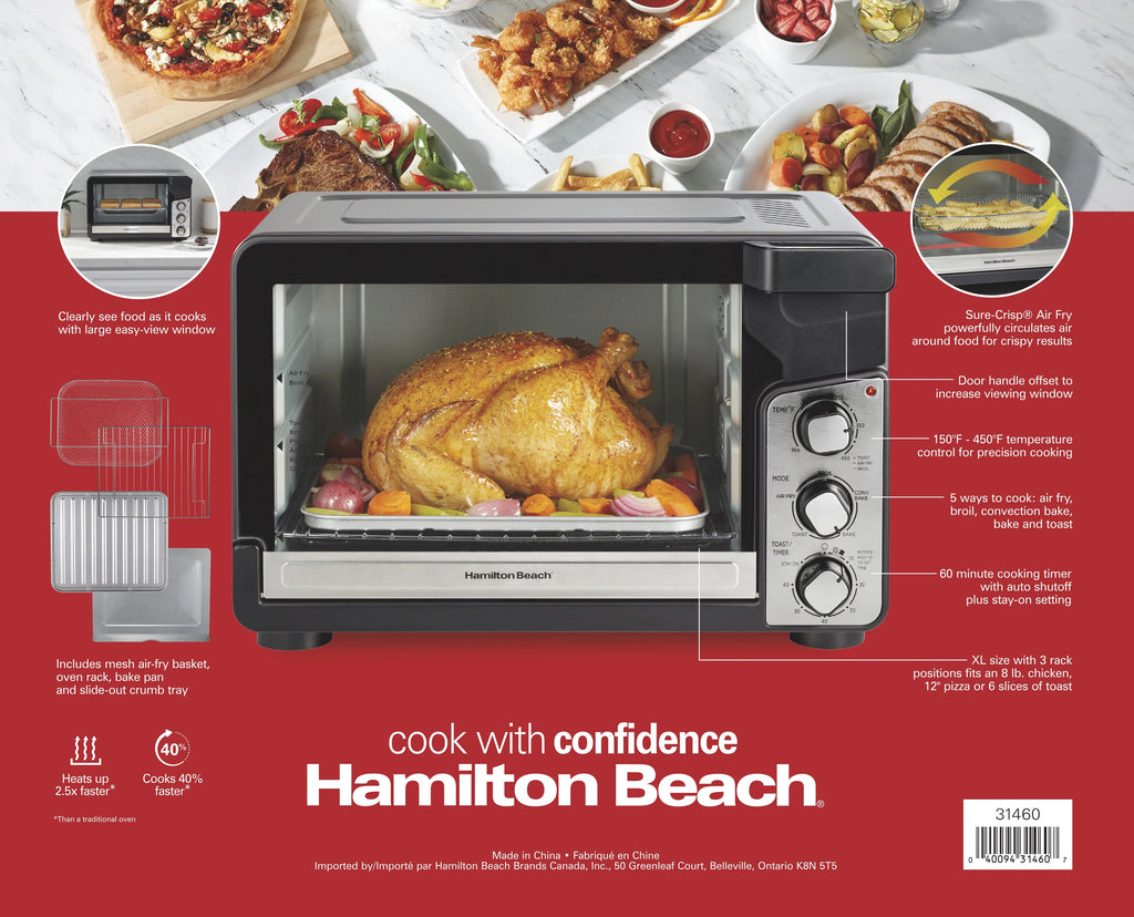 Hamilton Beach Easy View XL Toaster Oven with Sure-Crisp? Air Fry, 1750W, 6 Slice Capacity, 31460
