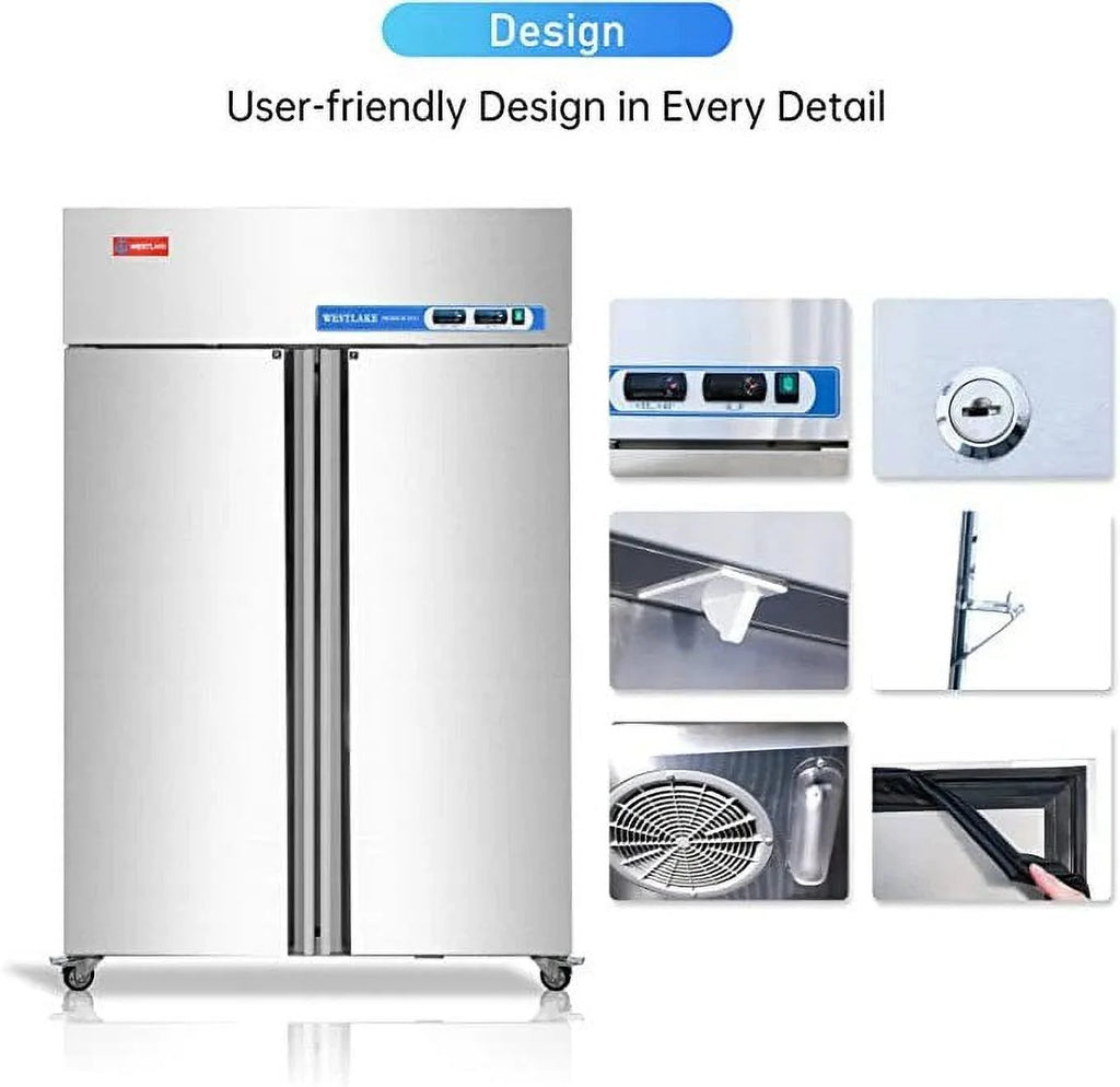 Westlake Commercial Reach In Upright Freezer WK-48F Double Solid Door Stainless Steel 36 Cu. Ft