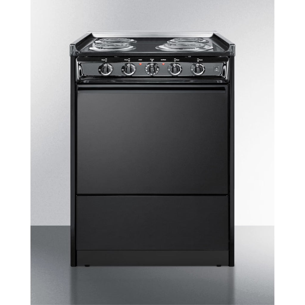 24" wide slide-in style electric coil range in black