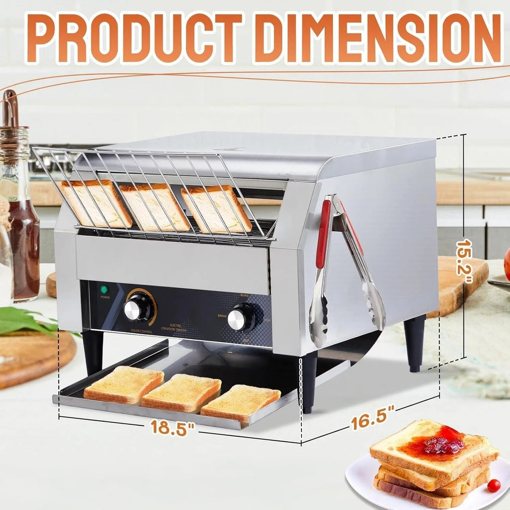 Ktaxon Commercial Conveyor Toaster, 150 Slices/Hour, 1300W, Front/Rear Outlet, Silver