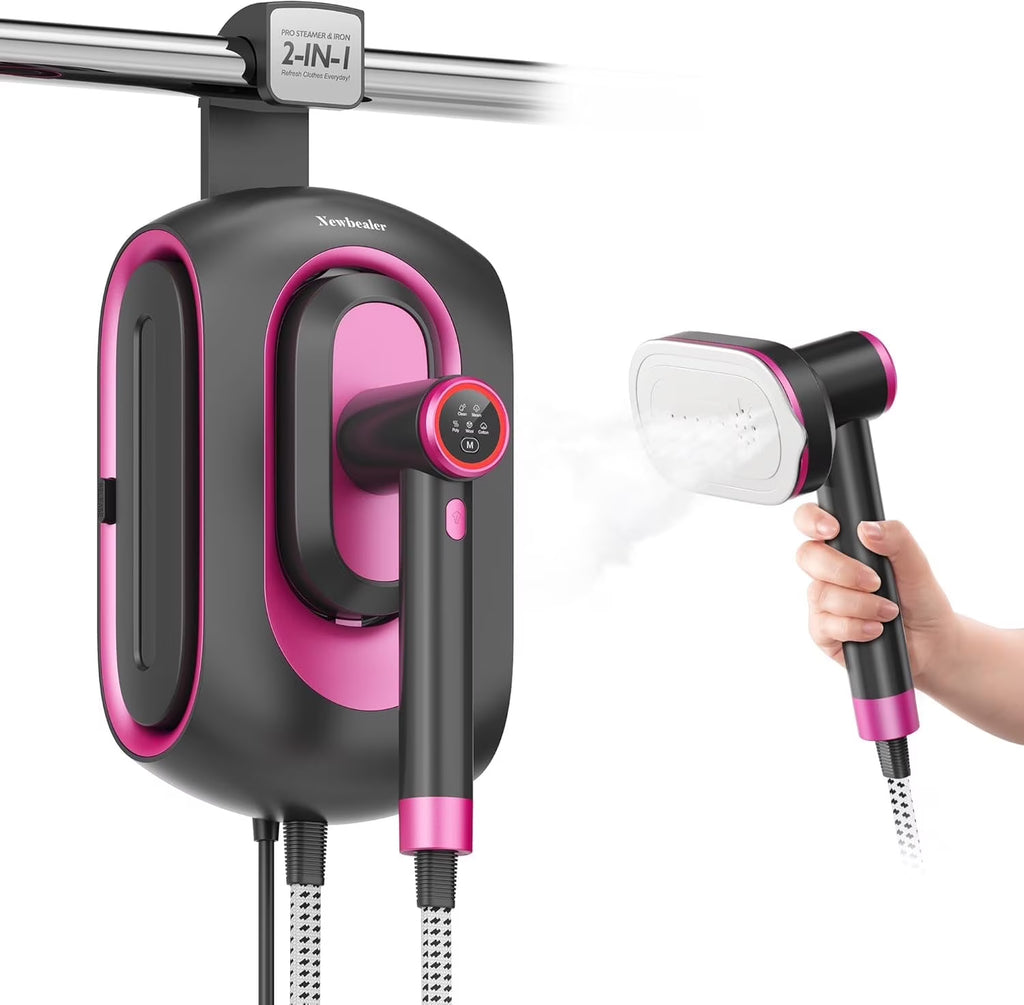 Newbealer Steamer for Clothes,2-in-1 1550W Turbocharged Garment Steamer & Iron ,3 Levels Smart Control Steaming,1.2L Detachable Tank,Auto Shut-Off,Self-Cleaning,Innovative Storage: Hang or Wall Mount