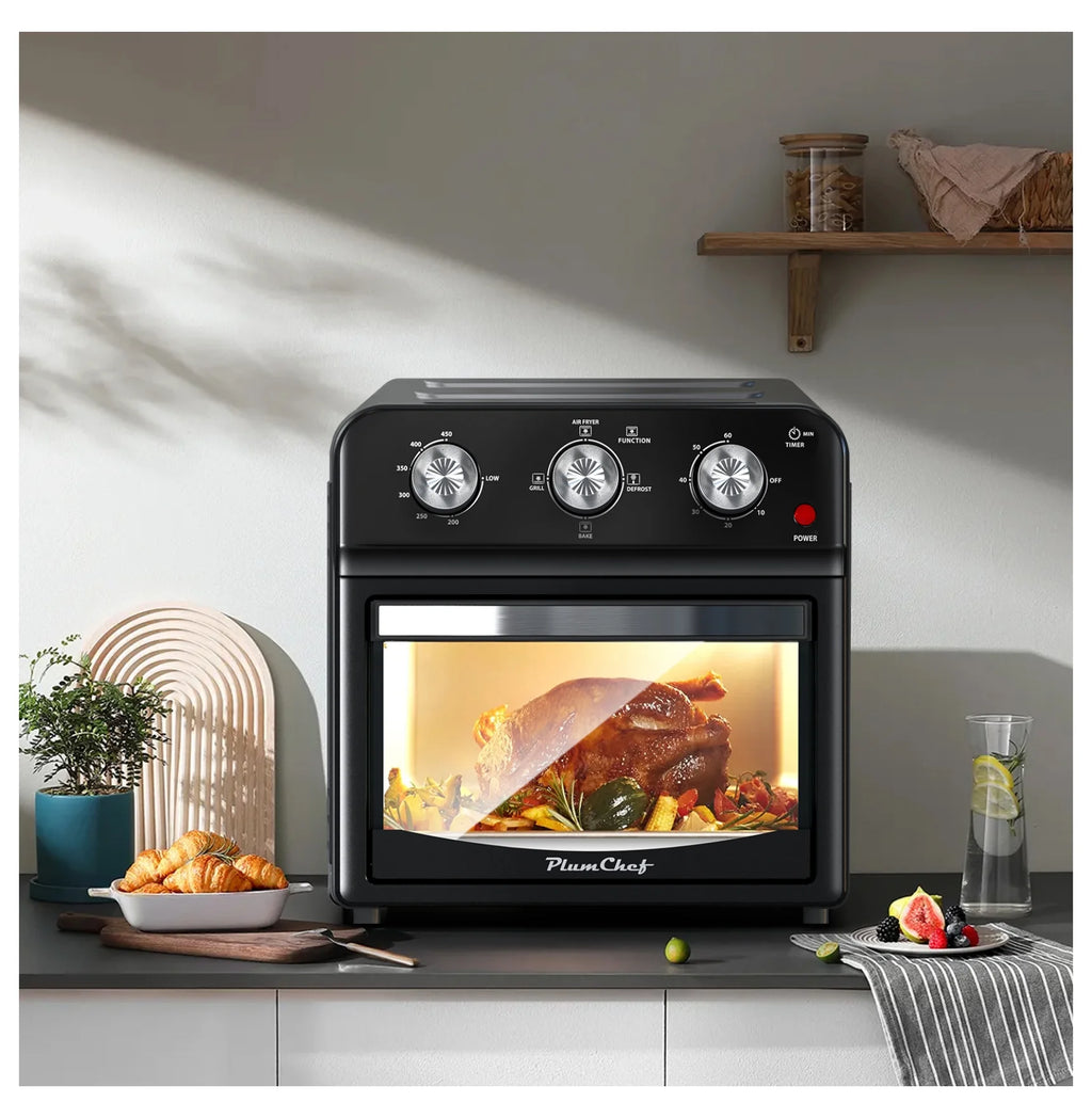 12.5 Quart Air Fryer Convection Toaster Oven, 1500W, 4 Cooking Modes, 7-in-1 Multifunction with Roast, Bake, Grill, Broil, Toast, Dehydrate, Defrost, Stainless Steel, Black