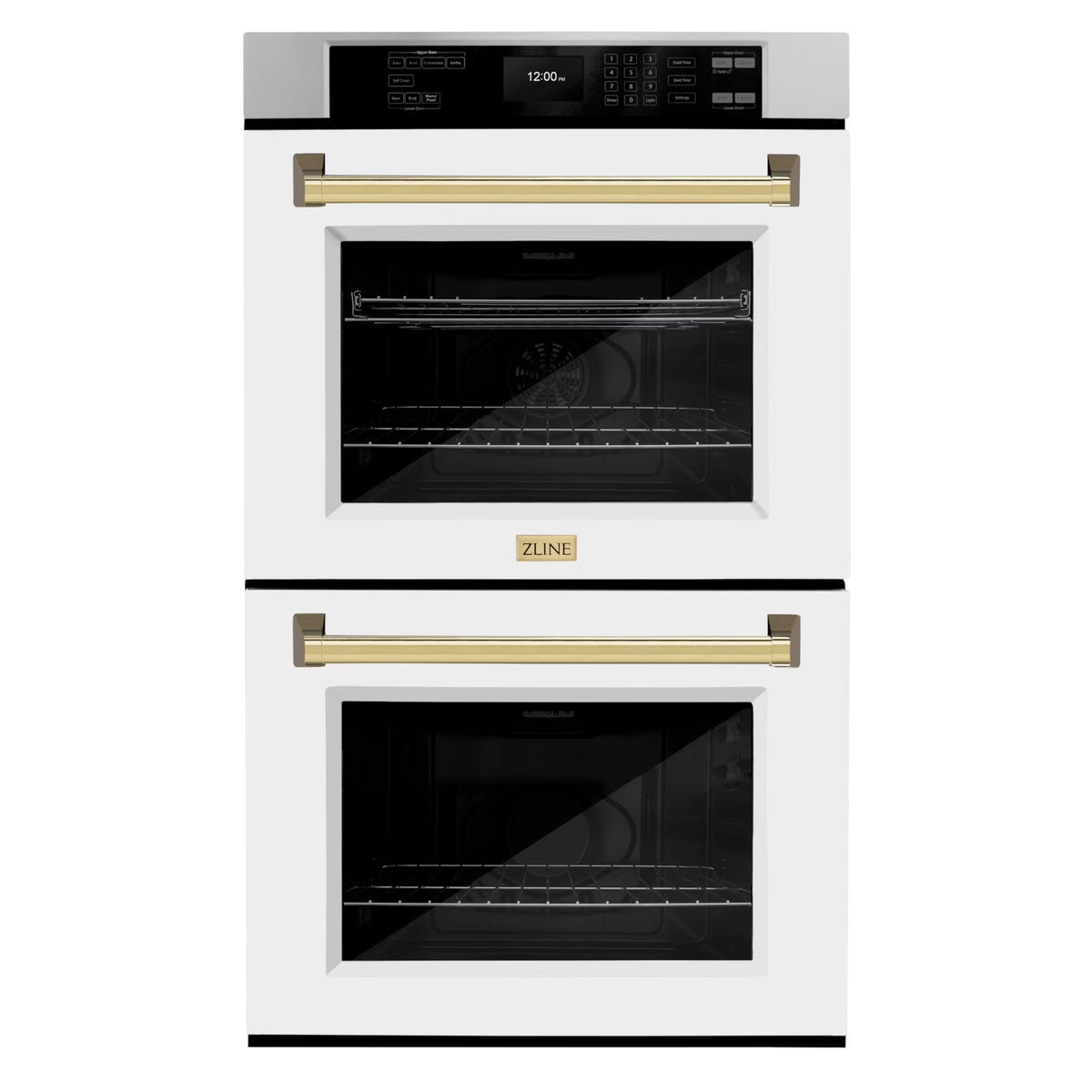 ZLINE 30 in. Autograph Edition Professional Convection Double Wall Oven with Air Fry and Self Clean in Stainless Steel with White Matte Doors and Polished Gold Handles (WADZ-WM-30-G)