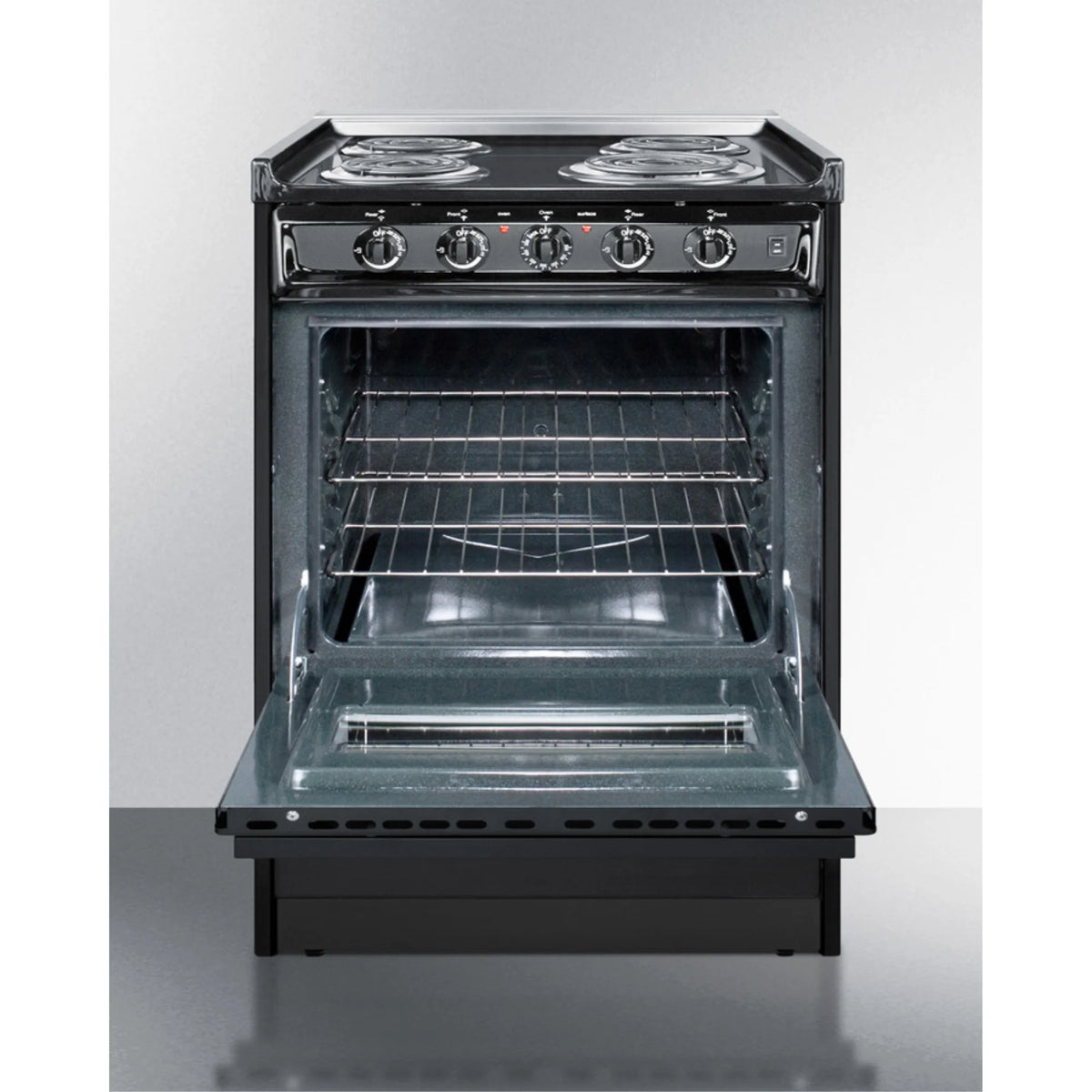 24" wide slide-in style electric coil range in black