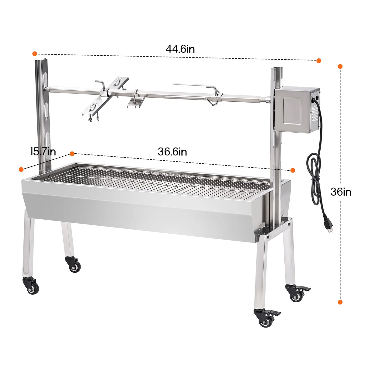 LUXOAK Electric BBQ Rotisserie Grill Kit, 46" 132 Lbs Capacity, 45W Motor, Height-Adjustable Stainless Steel Pig Roaster with Triangular Stability Support Stand for Pig Lamb