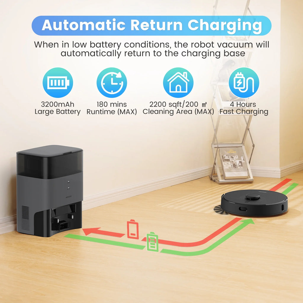 AIRROBO Robot Vacuum Cleaner and Mop Combo L40+, 60 days Self-Empty Bin, 180 min Runtime, APP and Voice Control