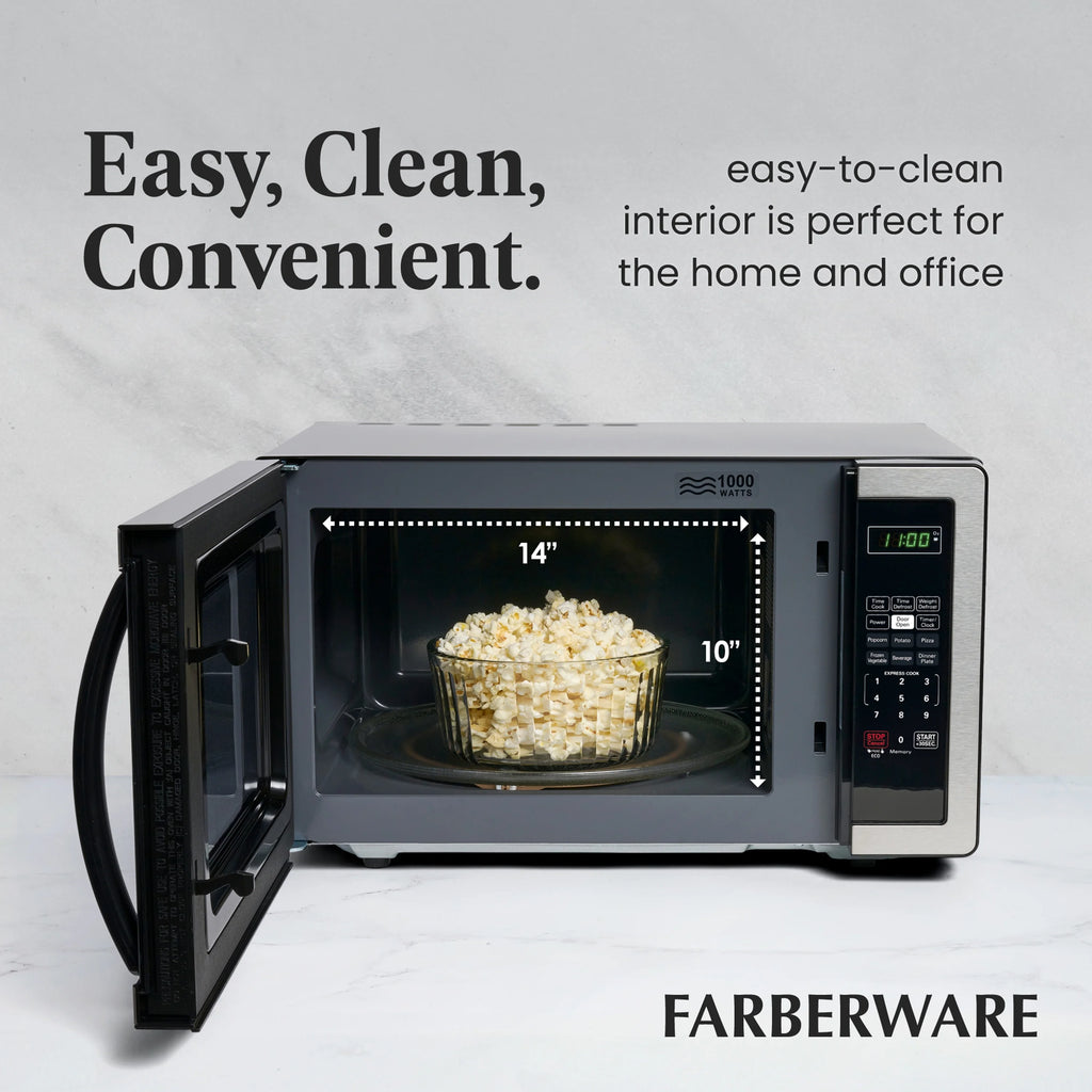 Farberware 1.1 Cu. Ft. 1000-Watt Compact Microwave Oven, Black