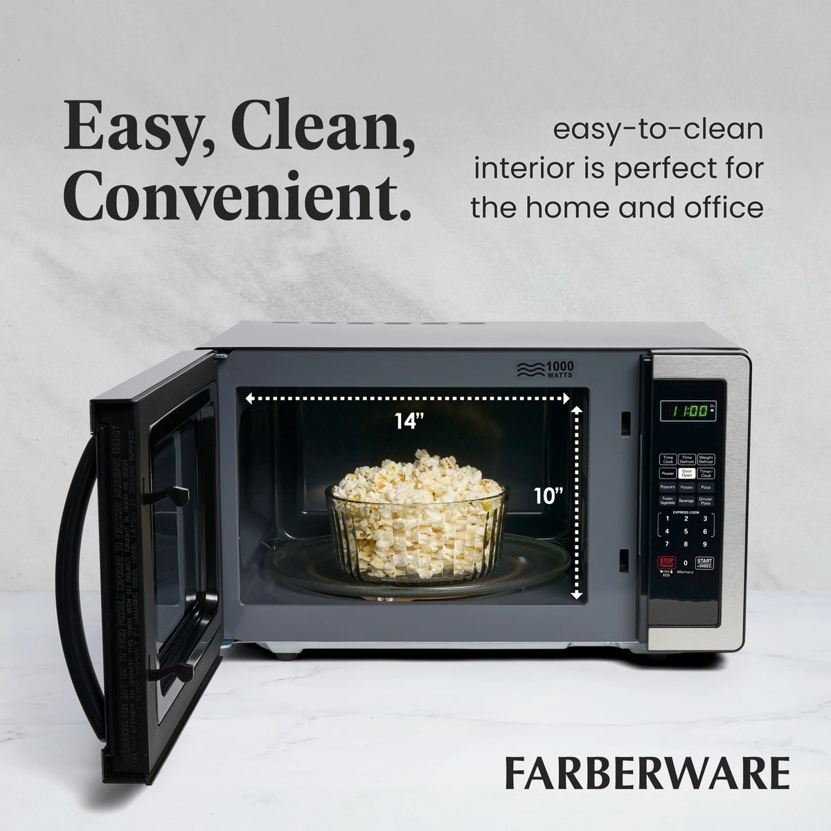 Farberware 1.1 Cu. Ft. 1000-Watt Compact Microwave Oven, Black