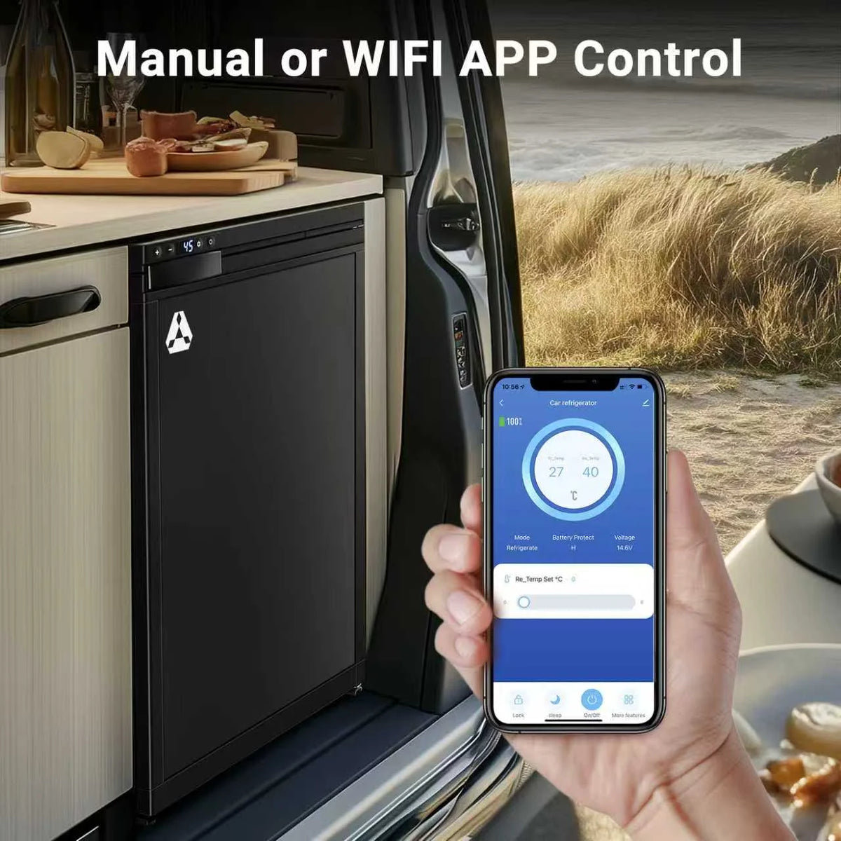 BODEGACOOLER 12 Volt Refrigerator, RV Refrigerator APP Control, 65L(2.3cu.ft.) RV Fridge Freezer, Car Refrigerator with Lock, (4a??-46a??) Travel Compressor Cooler 12/24V DC for Truck, RV, Camping