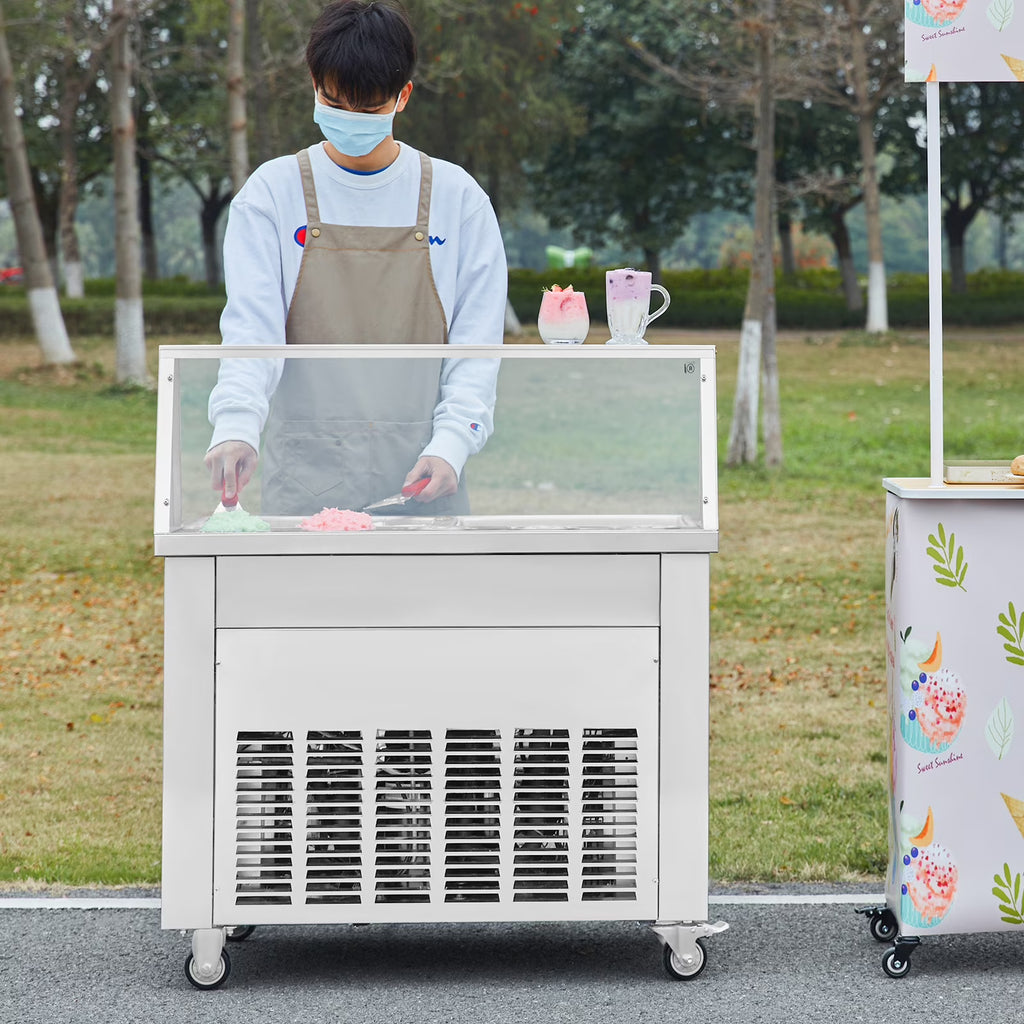 KFFKFF Fried Ice Cream Roll Machine - A Rolled Ice Cream Maker with Two 13.8x13.8 Inch Pans