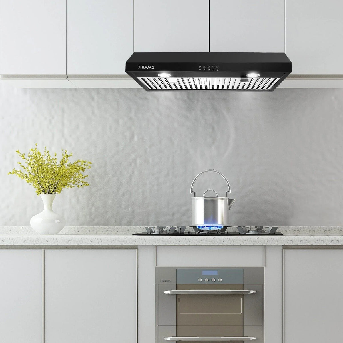 Range Hood 30 inch Under Cabinet,Black Stainless Steel Range Hood with 500 CFM,Ductless Range Hood Black,Kitchen Vent Hood 30 inch with 3 Way Venting,Baffle Filters,LED Light