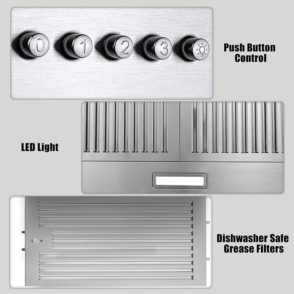 Zomagas 24 inch Wall Mount Range Hood 450CFM Exhaust Vent Stainless with Dishwasher Clean Filter 120V