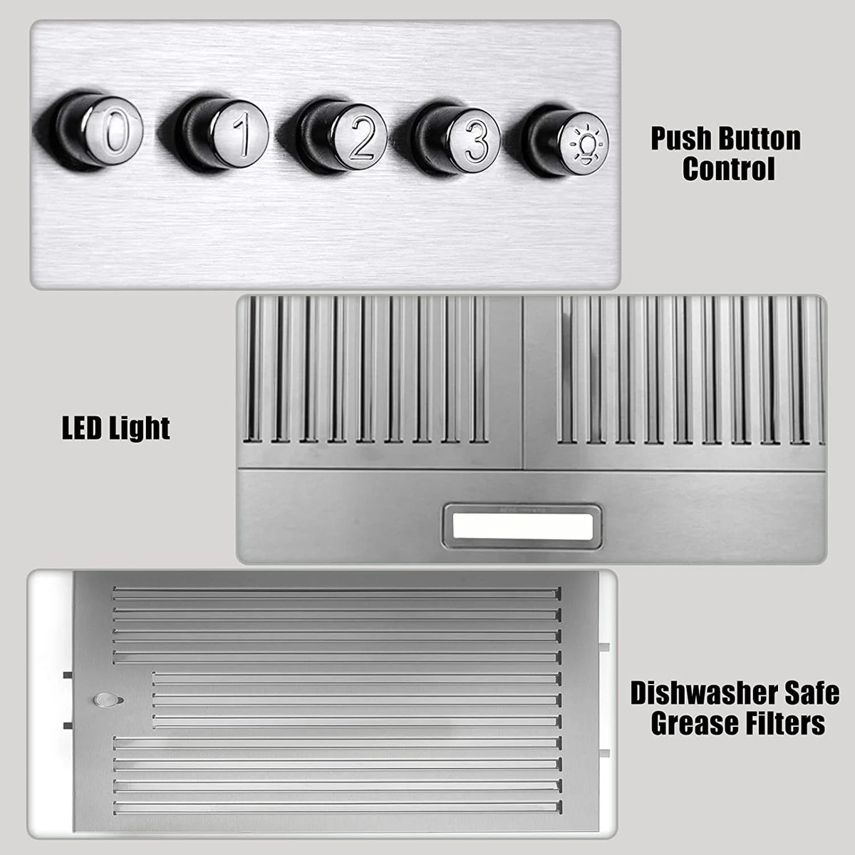 Zomagas 24 inch Wall Mount Range Hood 450CFM Exhaust Vent Stainless with Dishwasher Clean Filter 120V