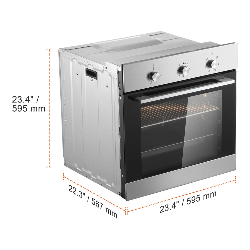 KFFKFF Single Wall Oven, 24" Electric Oven for Built-in Installation, Features 6 Cooking Modes, 2.68 Cu.Ft Capacity, Includes Timer, 2000W Power, Comes with Baking Rack and Tray, Ideal for Kitchen