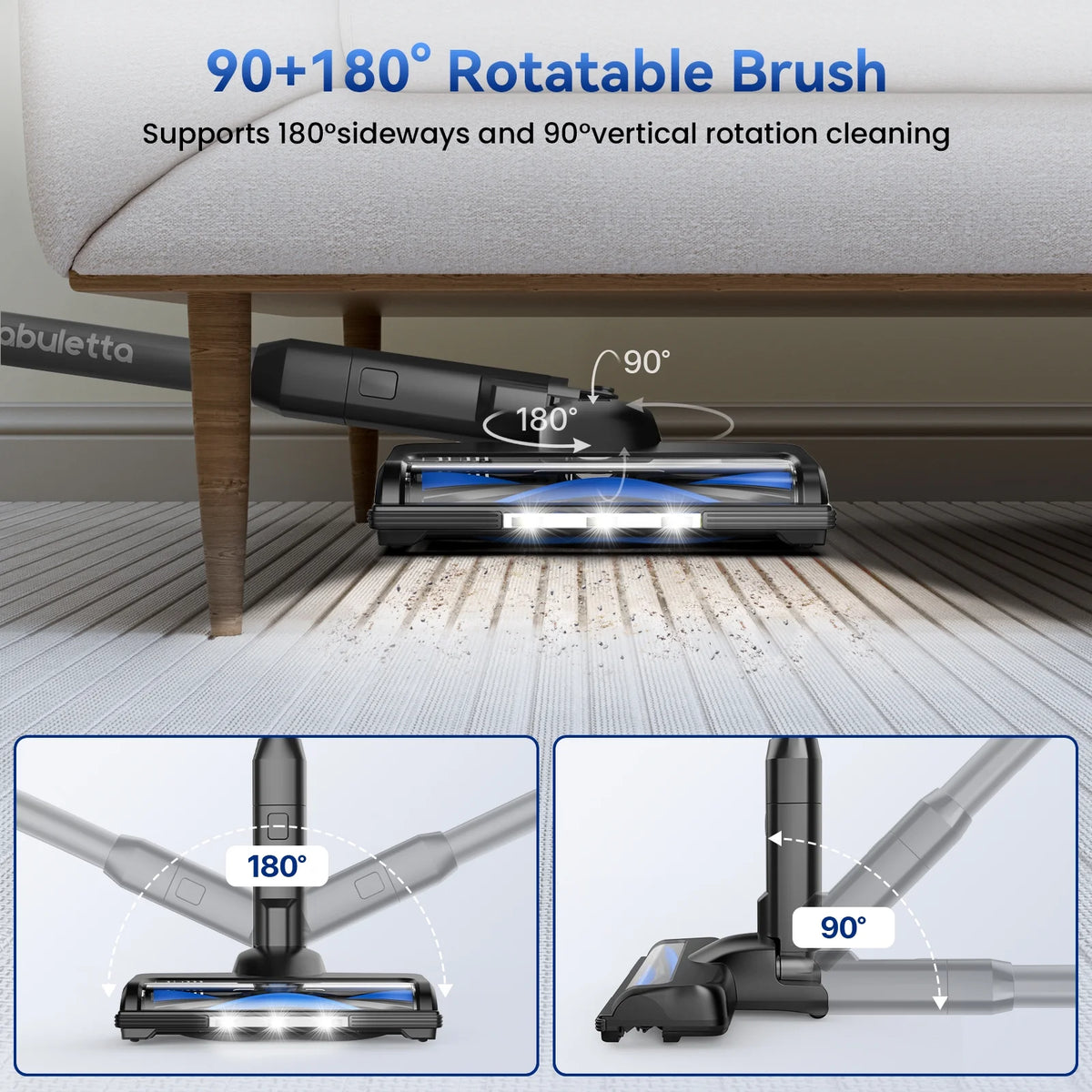 Lazyswan Cordless Vacuum Cleaner 35KPA Self-Standing Stick Vacuum 50min 400W Vac for Home Pet Hair Car Carpet Hardwood Floor, Black