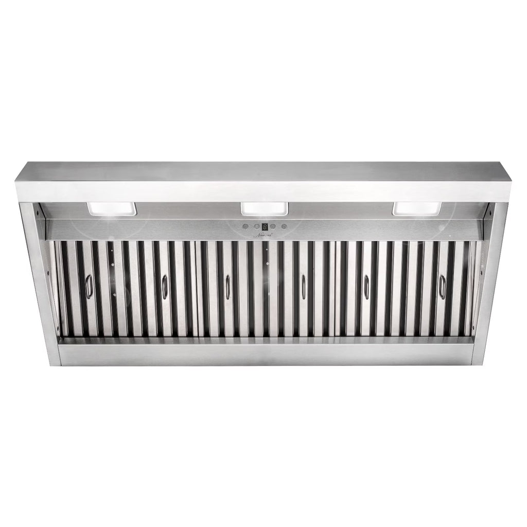 Akicon 48 Inch Range Hood Insert, Stainless Steel 8" Ducted Insert/Built-in Kitchen Vent Hood with 1200 CFM Suction, Dimmable LED Lights and Dishwasher Safe Filters, 4 Speed-Cool White