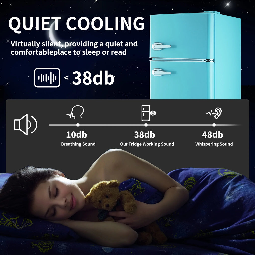 Two Door Mini Refrigerator with Freezer,3.5Cu.ft Small Freezer for Bedroom Dorm Gameroom,Blue