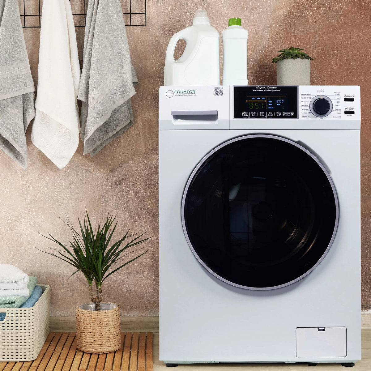 Equator Combination Washer Dryer Ventless/Vented Pet cycle 1.62cf/15lbs 110V with Adjustable legs