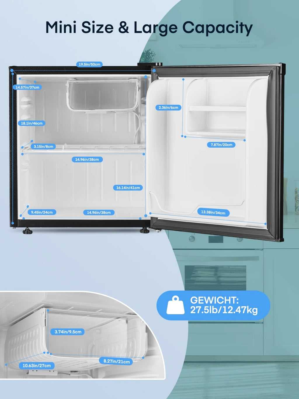 FOHERE 1.6 Cu. Ft Refrigerator with Top Freezer, Single Door, 46L Capacity, Black