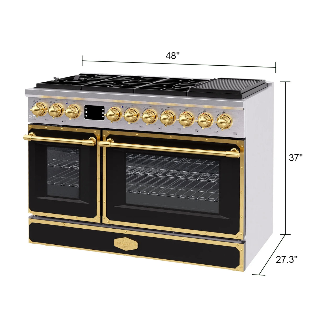 Akicon 48 Inch Freestanding Gas Range with 8 Sealed Burners Cooktop, 6.7 Cu.Ft. Dual Zone Capacity, Natural Gas/LP Convertible-BSGBGGA1