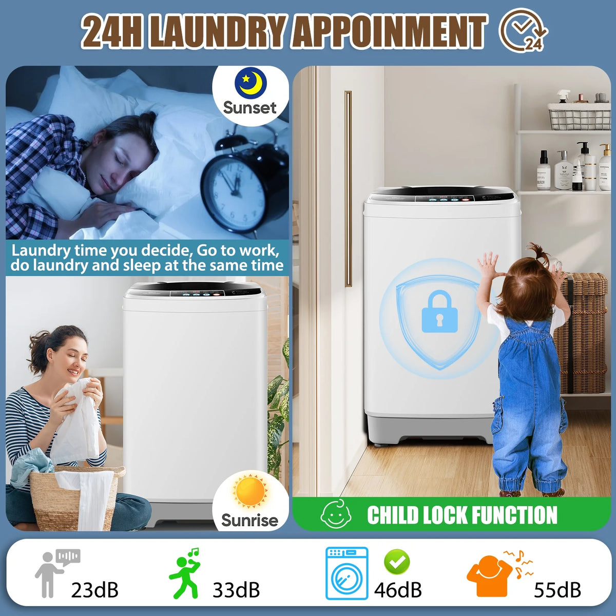 Qhomic Portable Washing Machine, 15.6lbs Dryer & Washer Combo, 10 Programs 8 Water Level Fully Automatic Washing Machine for RVs, Apartments, Home