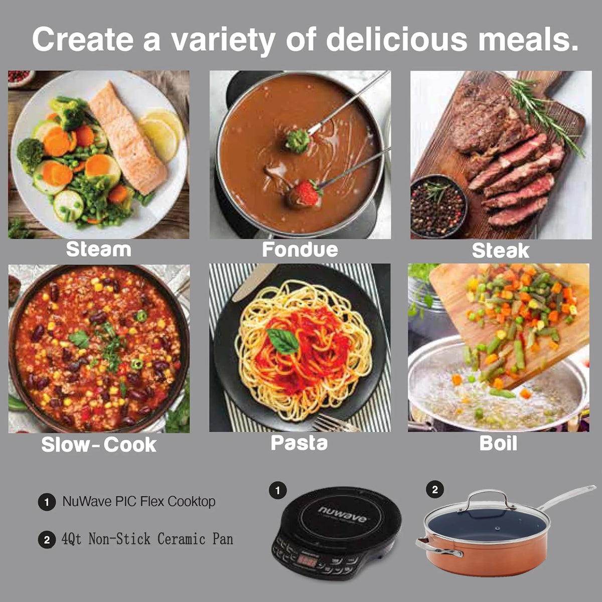 Nuwave Induction Cooktop with 4Qt Non-Stick Ceramic Pan, 3 Watt Settings 600, 900 & 1300W, 6.5a?? Heating Coil, Induction Cooktop, Cooking