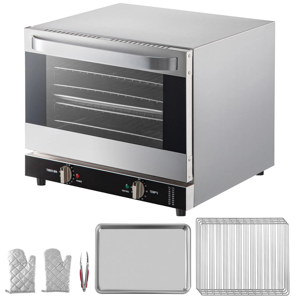 KFFKFF Commercial Convection Oven, 66L/60Qt, Half-Size Conventional Oven Countertop, 1800W 4-Tier Toaster with Front Glass Door, Electric Baking Oven with Trays Wire Racks Clip Gloves, 120V
