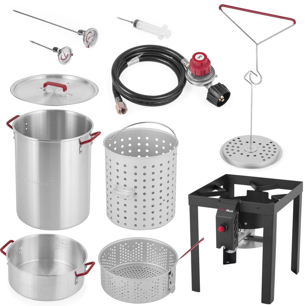 OuterMust 30Qt.?Outdoor Turkey Fryer with Basket and 11 Qt. Fish Fryer, 50,000 BTU Propane Aluminum Deep Turkey Fryer Kit