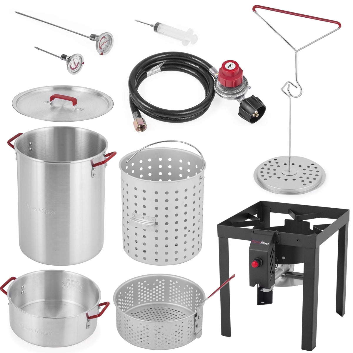 OuterMust 30Qt.?Outdoor Turkey Fryer with Basket and 11 Qt. Fish Fryer, 50,000 BTU Propane Aluminum Deep Turkey Fryer Kit