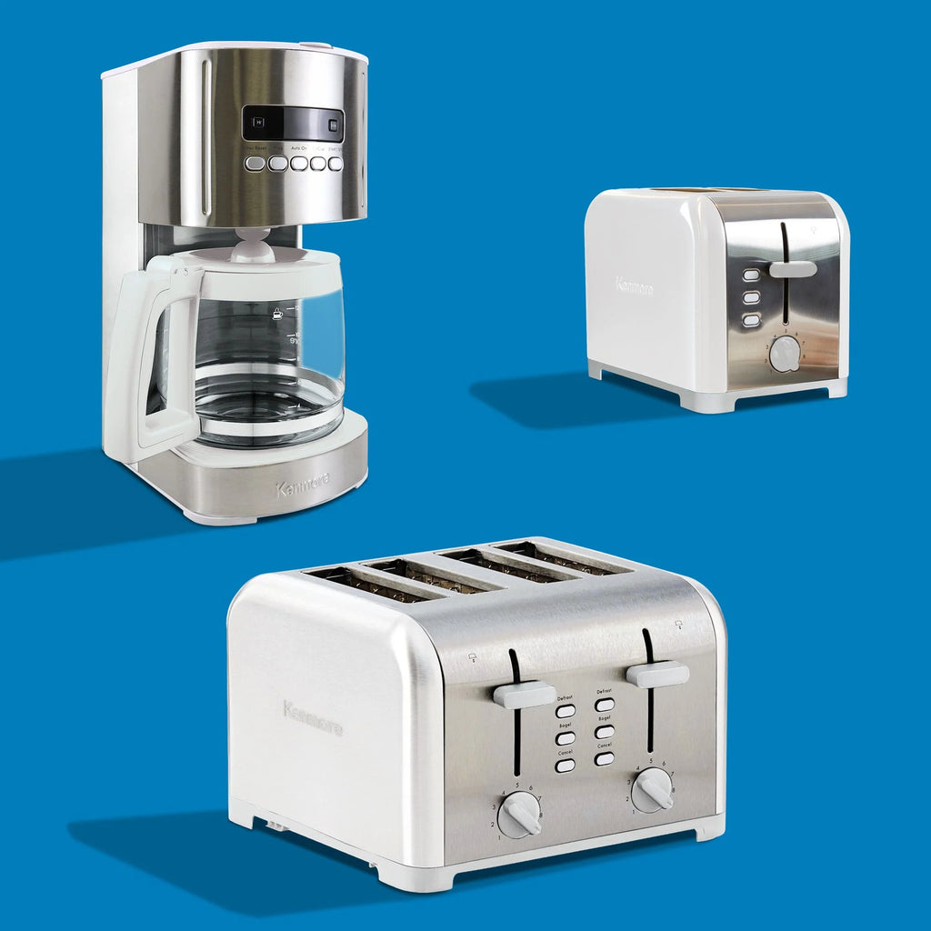 Kenmore 4-Slice White Stainless Steel Toaster, Dual Controls, Wide Slot