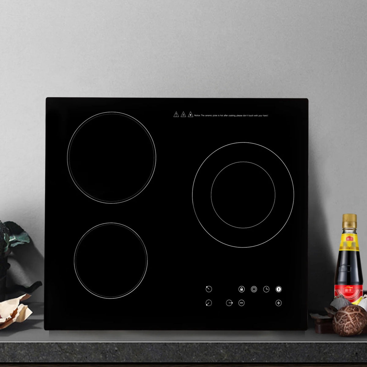 Electric Ceramic Cooktop, 24inch 3 Burners Electric Cooktop with Time Adjustable Function 9 Heating Levels Electric Stove Top