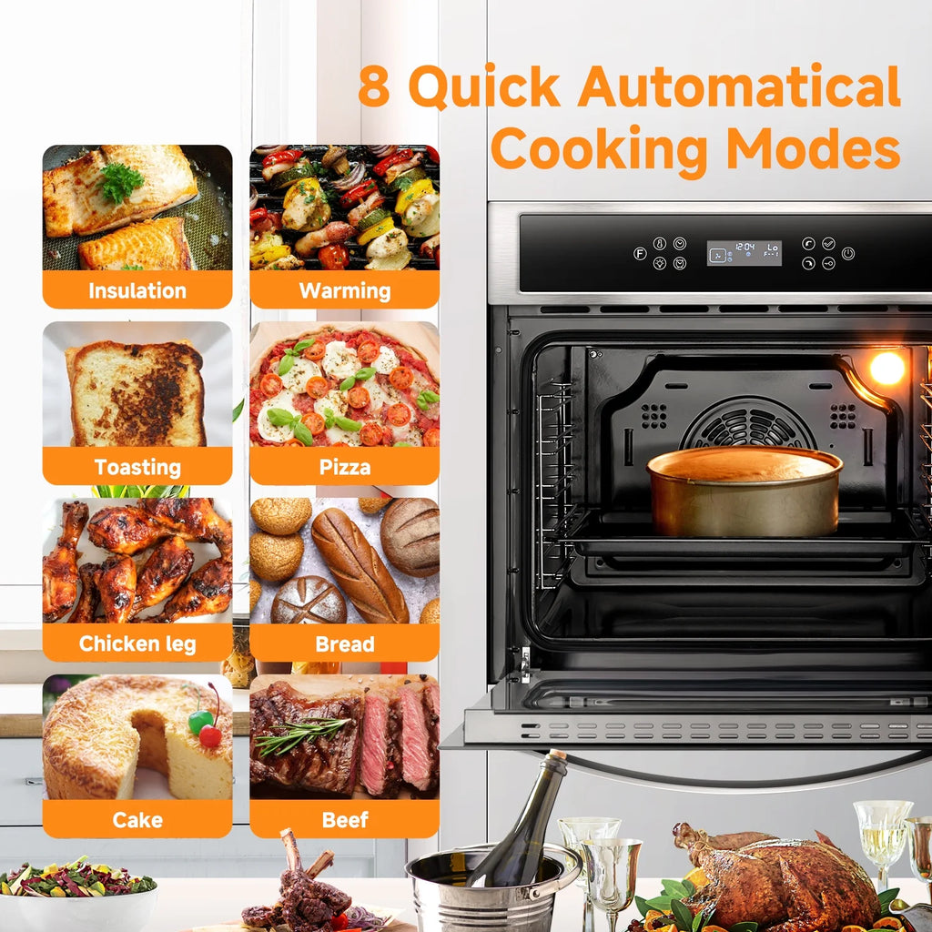 Aobosi 24 Inch Single Wall Oven, 2.5 Cu.ft Built-in Electric Wall Oven with 8 Cooking Functions in Stainless Steel