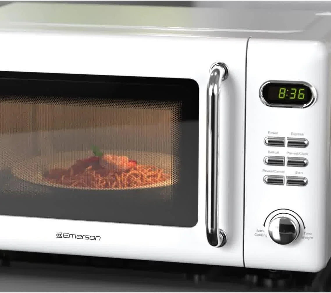 Countertop Microwave Oven with Push Button Control, LED Display, 700W 5 Power Levels, 8 Auto Menus, Glass Turntable and Child Safety Lock, 0.7-inch��Thunderbird Blue