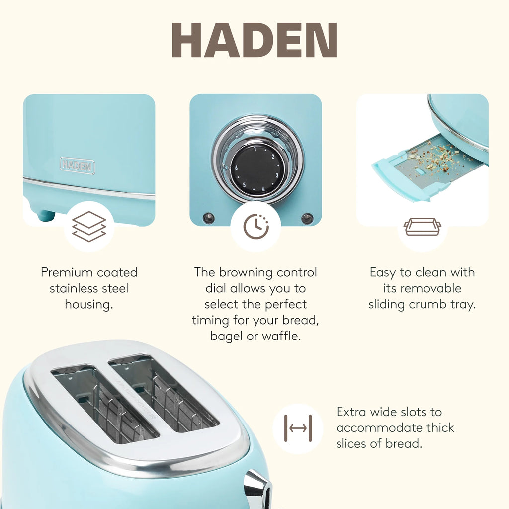 Haden 12 Cup Coffee Maker with 2 Slice Stainless Steel Bread Toaster, White