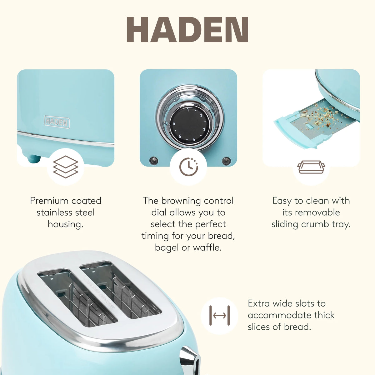 Haden 12 Cup Coffee Maker with 2 Slice Stainless Steel Bread Toaster, White