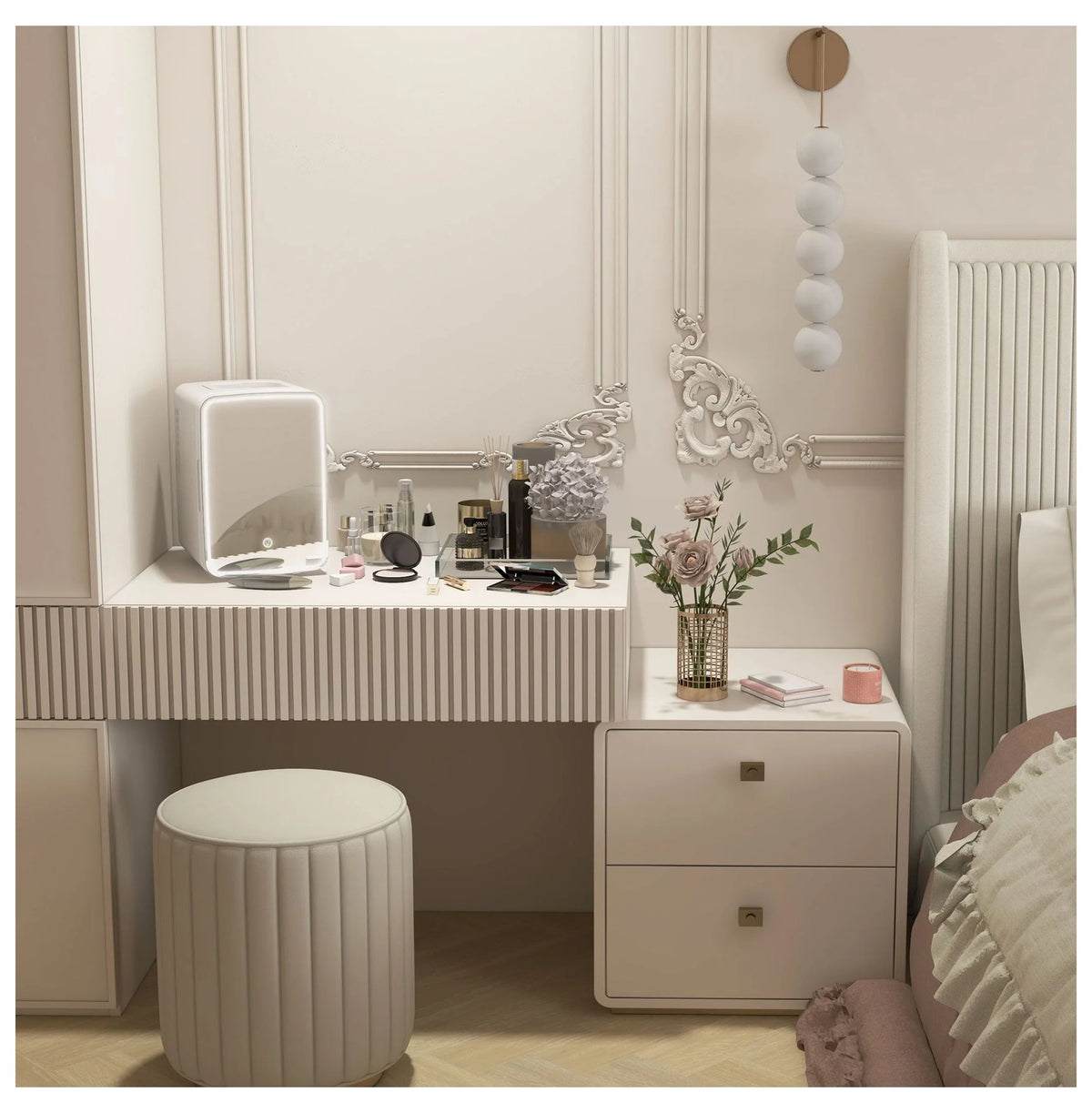 Skincare Fridge with Mirror - 10L Mini Beauty Refrigerator - Cooler & Warmer - LED Lighted - for Bedroom, Car, Skincare & Beverages - AC/DC Powered