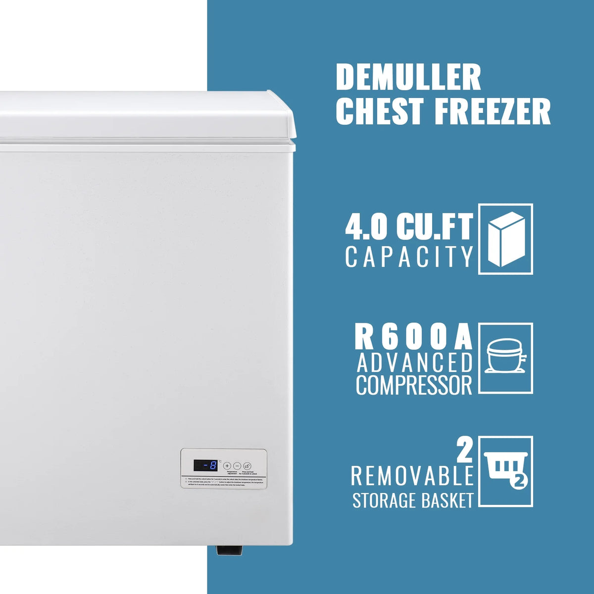 DEMULLER Compact Chest Freezer Deep Freestanding Freezers Mini Freezer Top Open Door YX-79-White