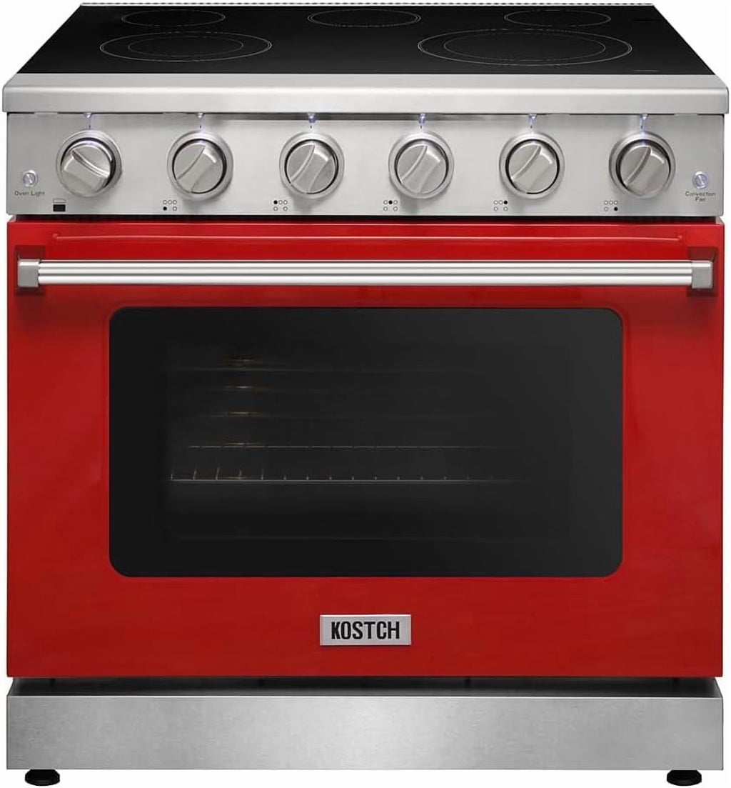 KOSTCH 36 inch Electric Range, 5-Burner Cooktop with 6.0 cu ft Convection Oven, Glass Top, in Stainless Steel