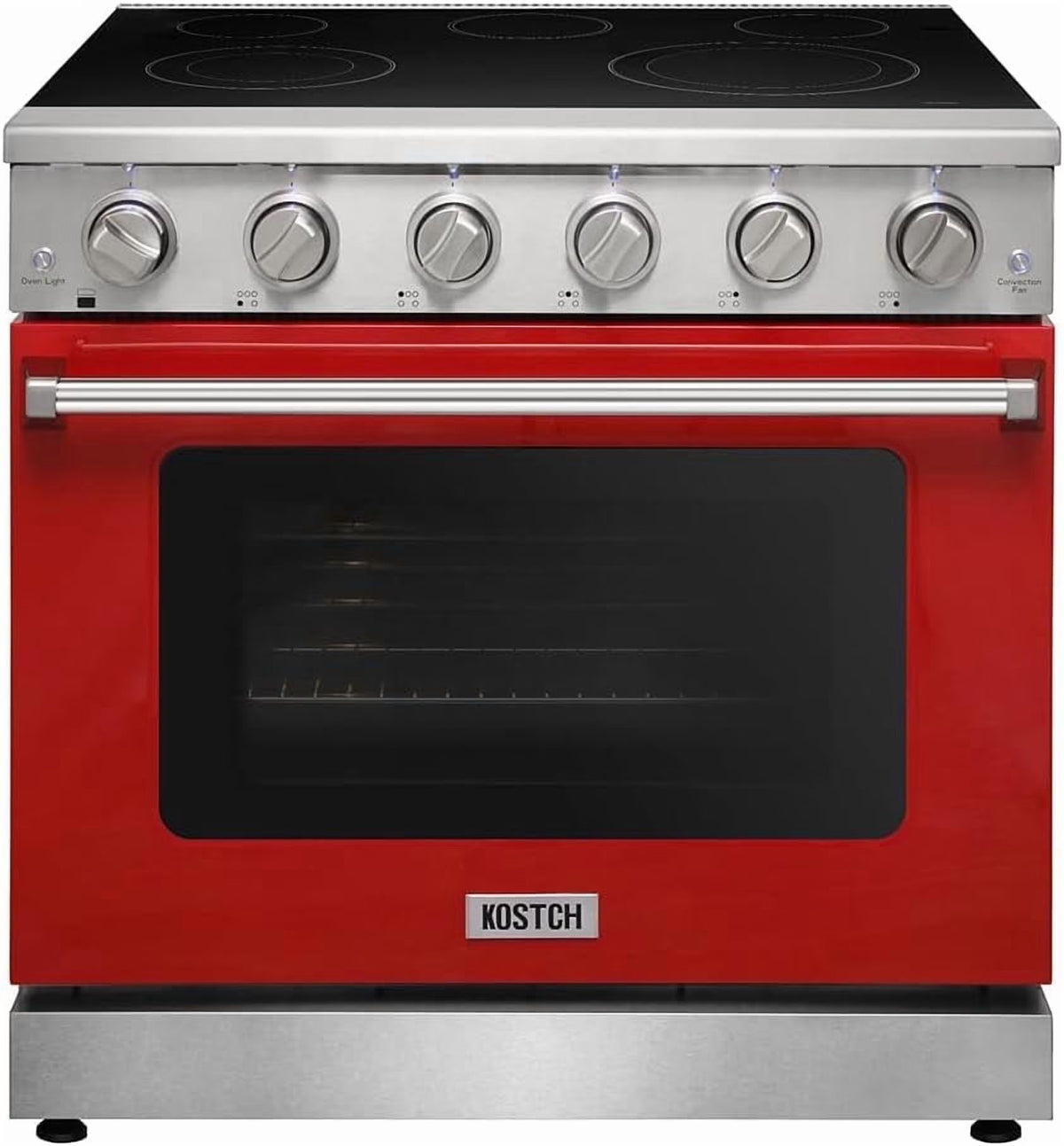 KOSTCH 36 inch Electric Range, 5-Burner Cooktop with 6.0 cu ft Convection Oven, Glass Top, in Stainless Steel
