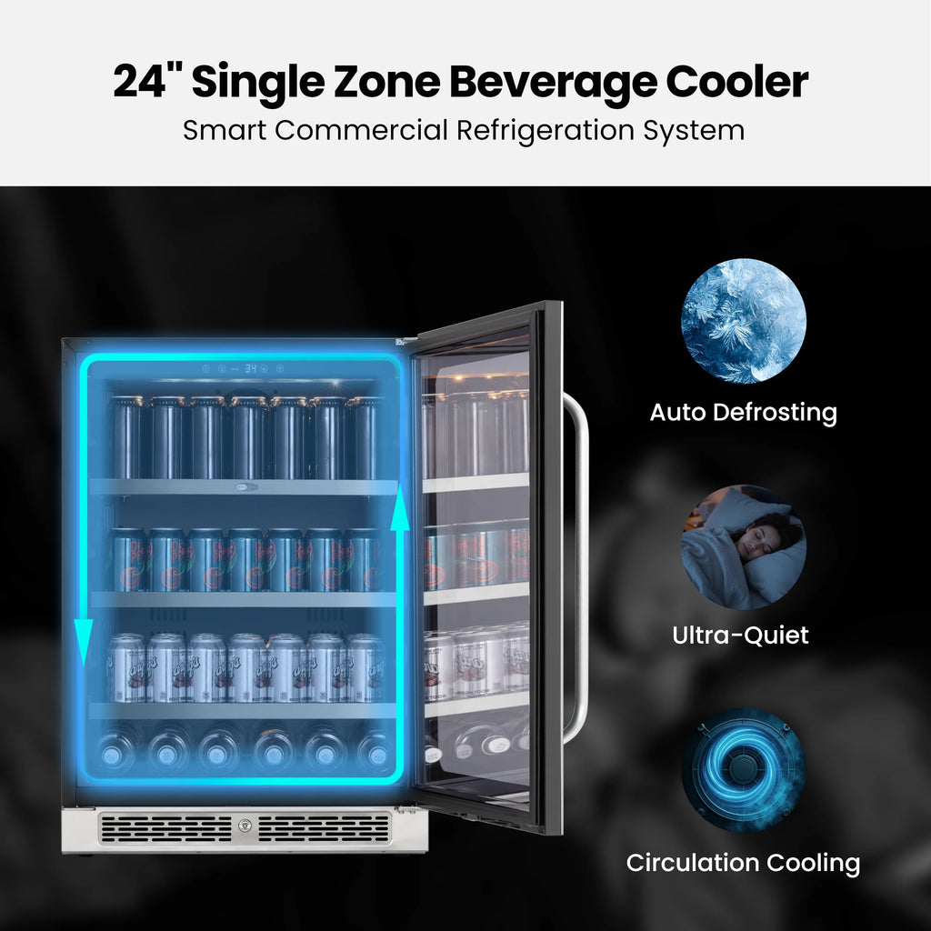 Whynter 24'' Beverage Refrigerator Cooler, 140 Cans Beverage Fridge, Built in or Freestanding Beverage Center with Stainless Steel Door