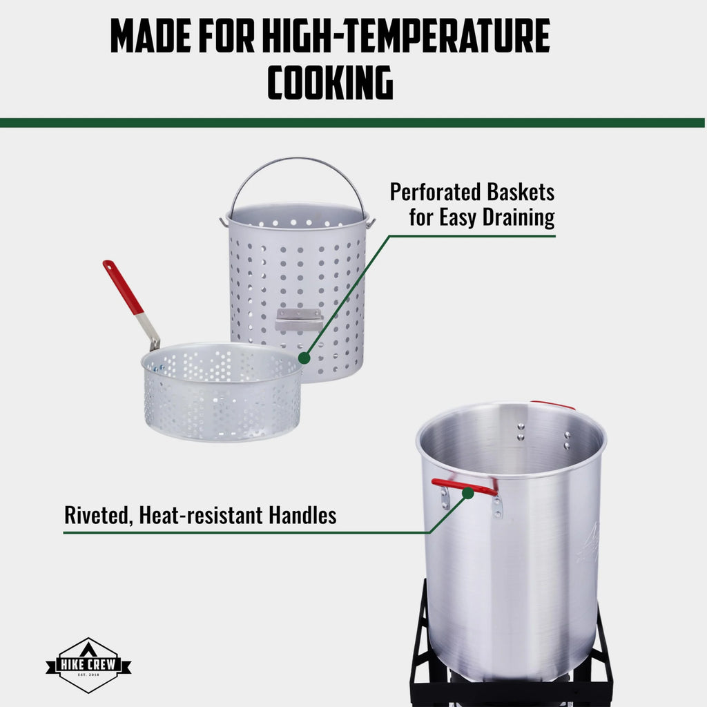 Hike Crew 14-Piece Outdoor Turkey Fryer Kit W/30Qt Boiler Pot, 10Qt Turkey Fryer Pot, Stand & More
