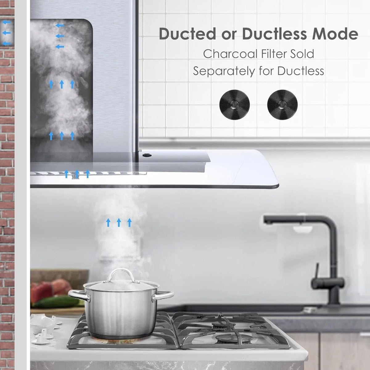 Tieasy 30-Inch Wall-Mounted Range Hood, 450CFM, Stainless Steel, 3-Speed Exhaust with Dishwasher-Safe Filter