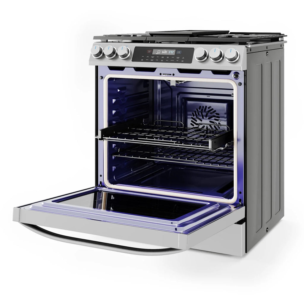 Midea 30-In Slide-In Gas Range with Wi-Fi Connectivity and Fan Convection, Stainless Steel, MGS30S2AST