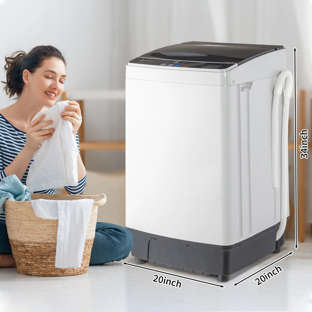 BAYUELSWU Portable Washing Machine 17.6lbs Full-Automatic Washing Machine, Apartment Washing Machine 10 programs 8 Water Level Selections with Led Display for Apartment, Home, Dorm, RV
