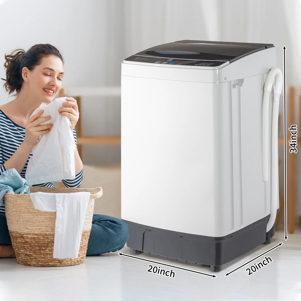 BAYUELSWU Portable Washing Machine 17.6lbs Full-Automatic Washing Machine, Apartment Washing Machine 10 programs 8 Water Level Selections with Led Display for Apartment, Home, Dorm, RV