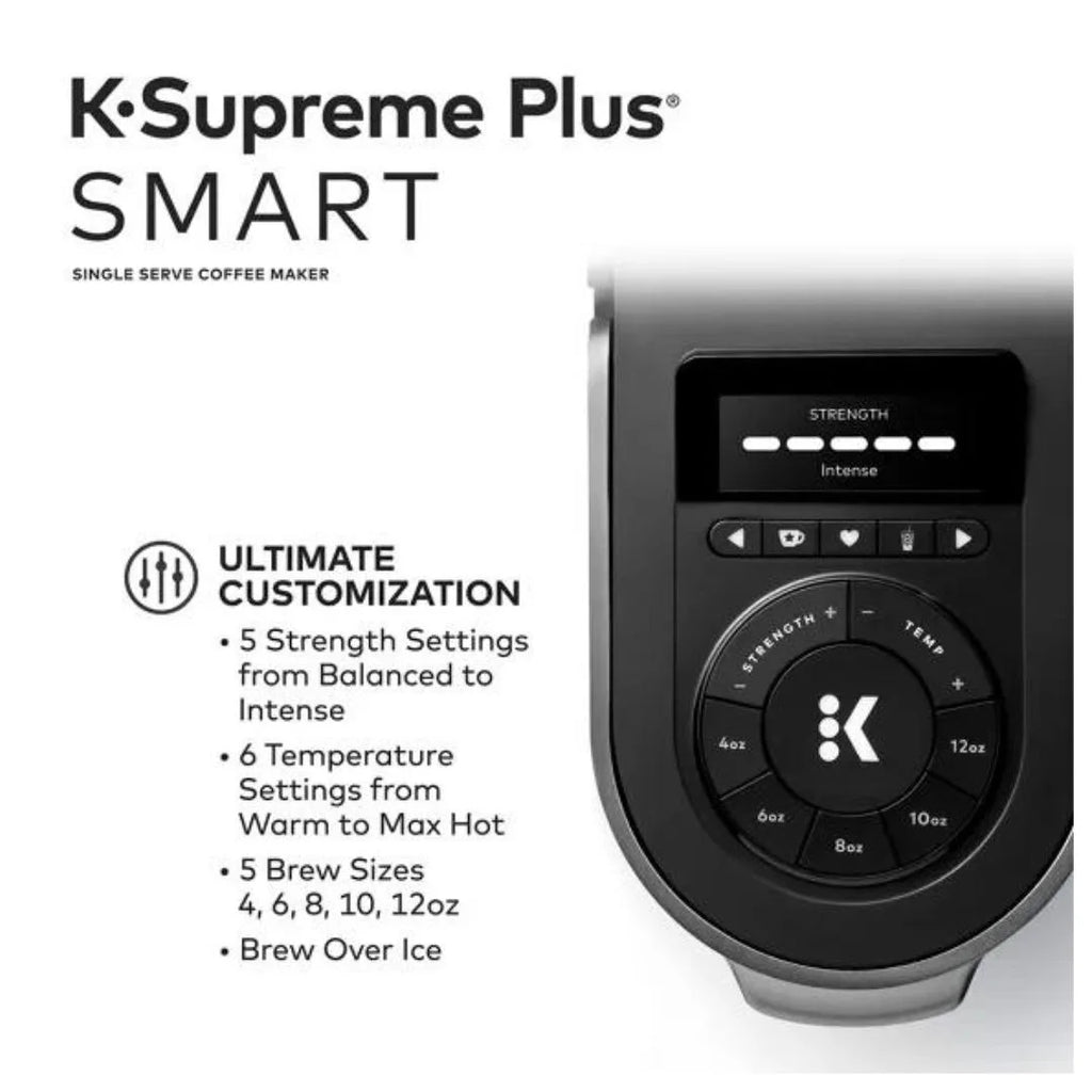 Keurig K-Supreme Plus Smart Single Serve Coffee Maker with BrewlD, 5 Cup Sizes, 5 Brewing Options, and 6 Temperature Settings (Black Stainless)