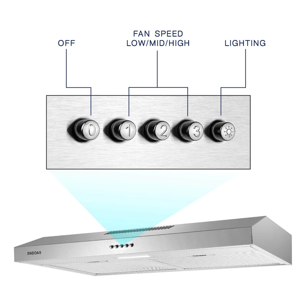 Joeaonz 30-Inch Stainless Steel Ductless Under Cabinet Range Hood with LED Lights, 230 CFM, 120V, 60Hz
