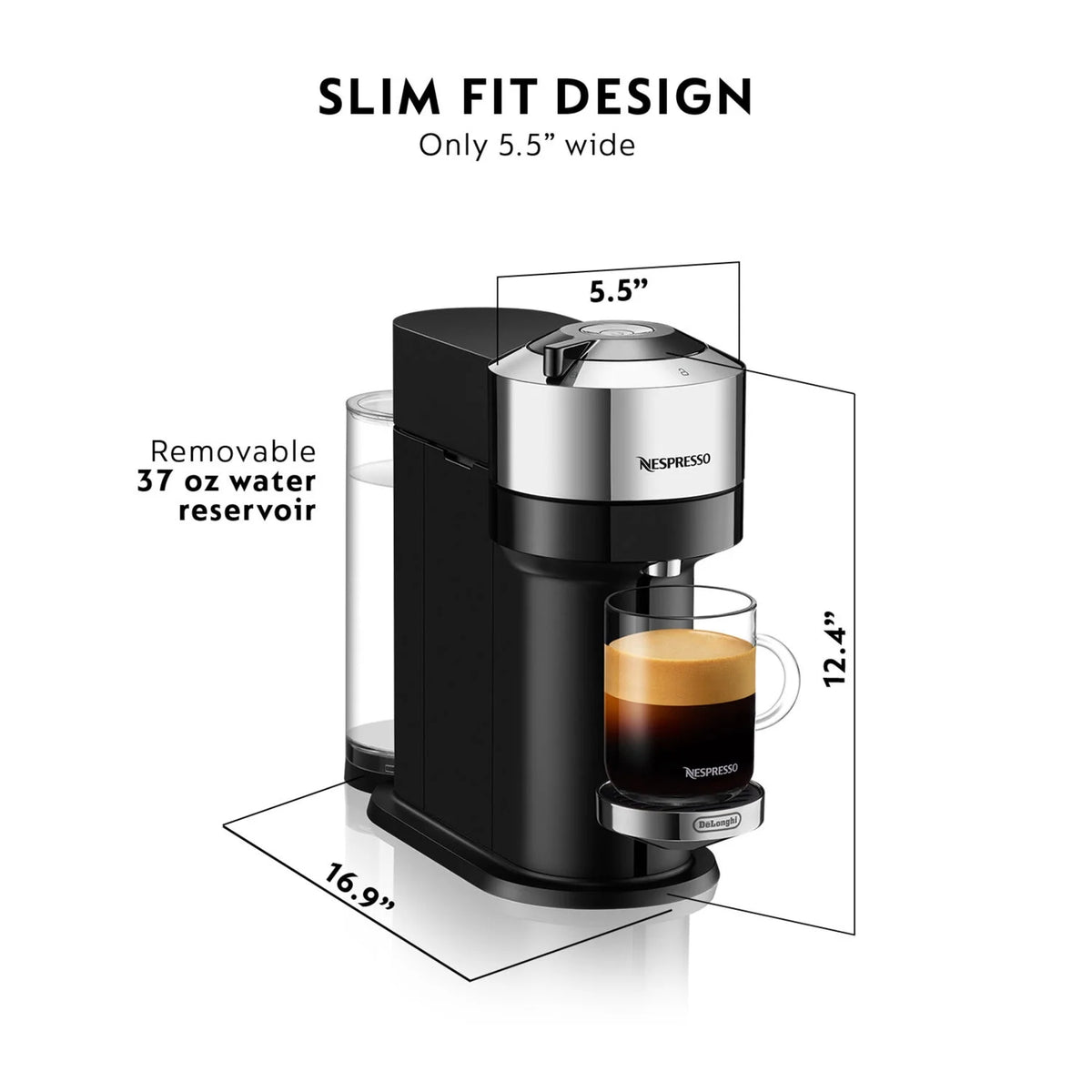Nespresso Vertuo New Next Coffee and Espresso Maker by DeLonghi, Dark Gray, Single-Serve Brewers